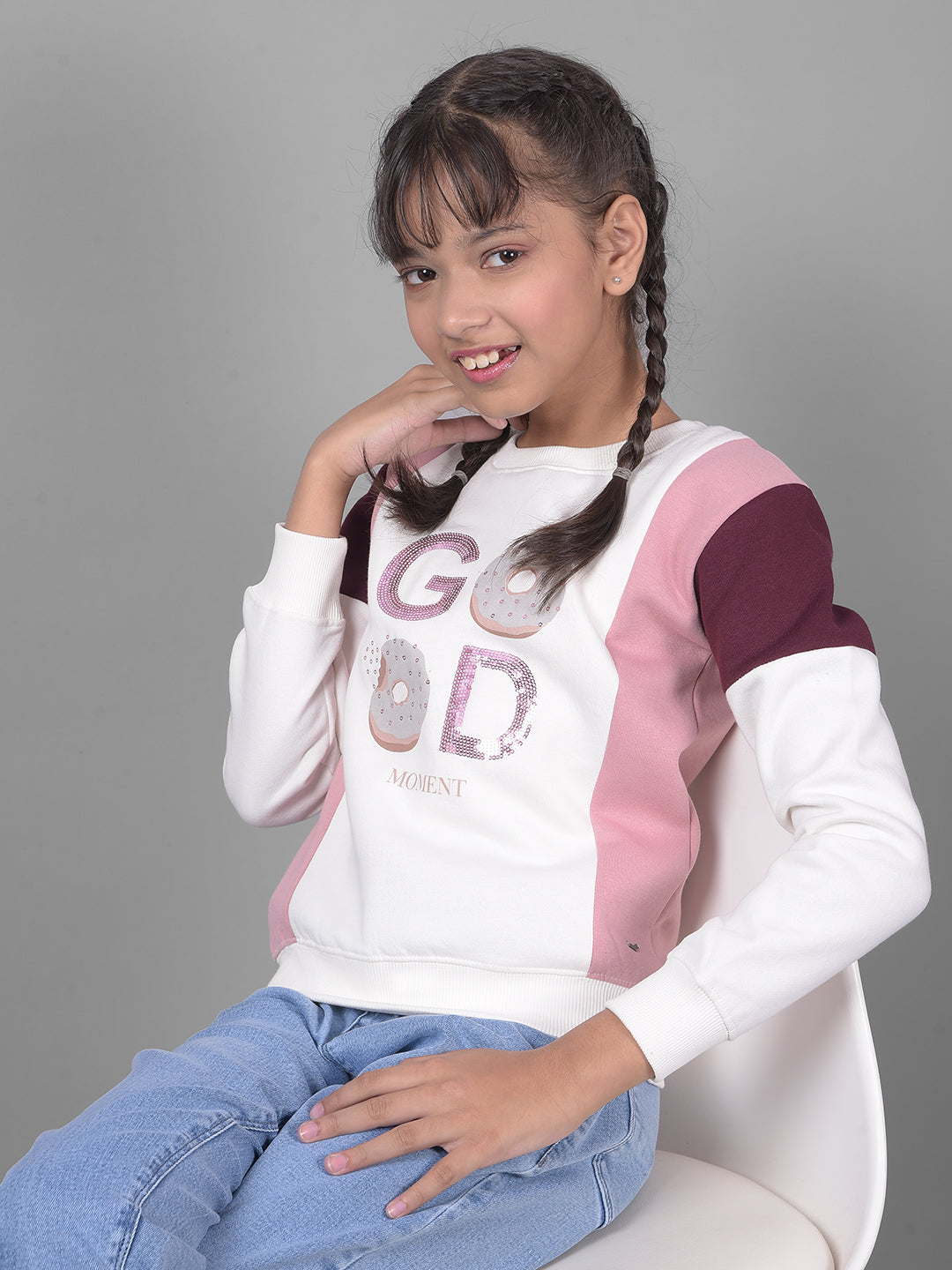 Pink Colorblocked Sweatshirt-Girls Sweatshirts-Crimsoune Club