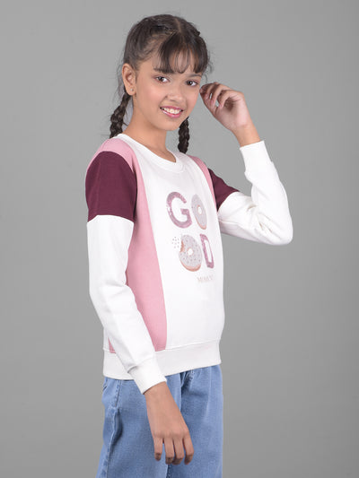 Pink Colorblocked Sweatshirt-Girls Sweatshirts-Crimsoune Club