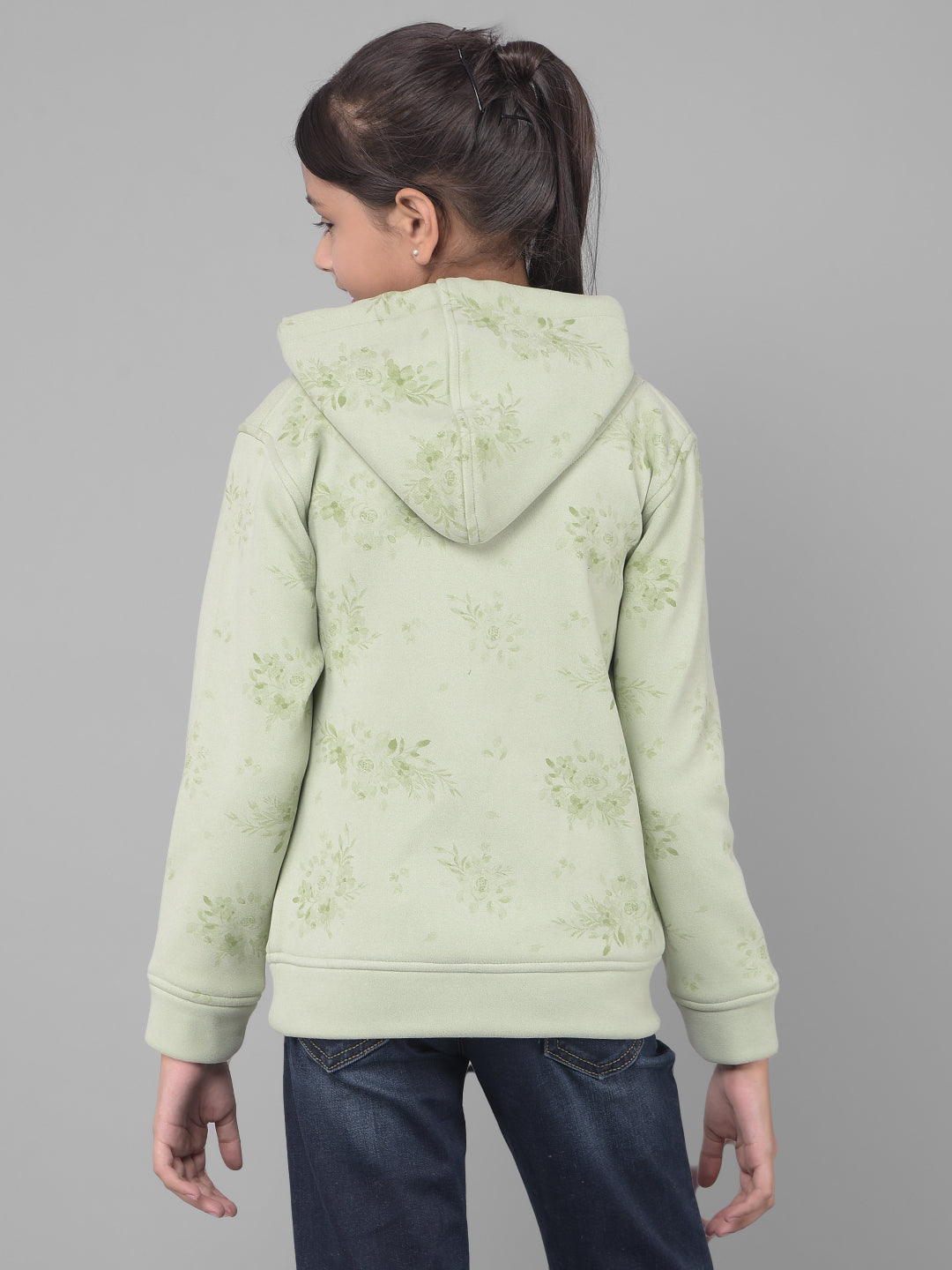 Green Printed Hooded Sweatshirt-Girls Sweatshirts-Crimsoune Club