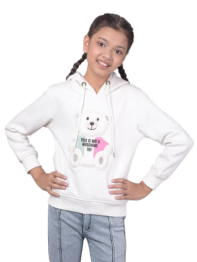 White Printed Hooded Sweatshirt-Girls Sweatshirts-Crimsoune Club