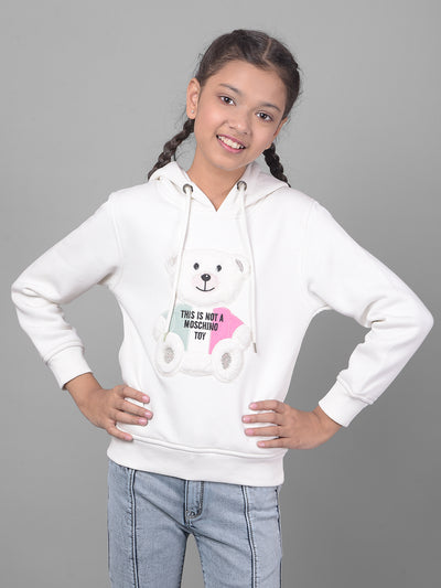 White Printed Hooded Sweatshirt-Girls Sweatshirts-Crimsoune Club