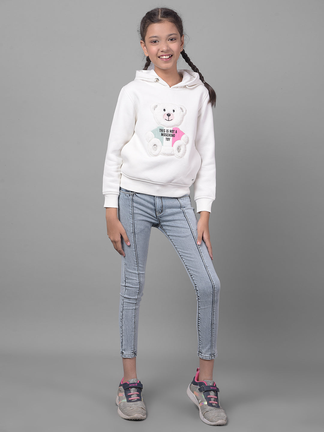 White Printed Hooded Sweatshirt-Girls Sweatshirts-Crimsoune Club