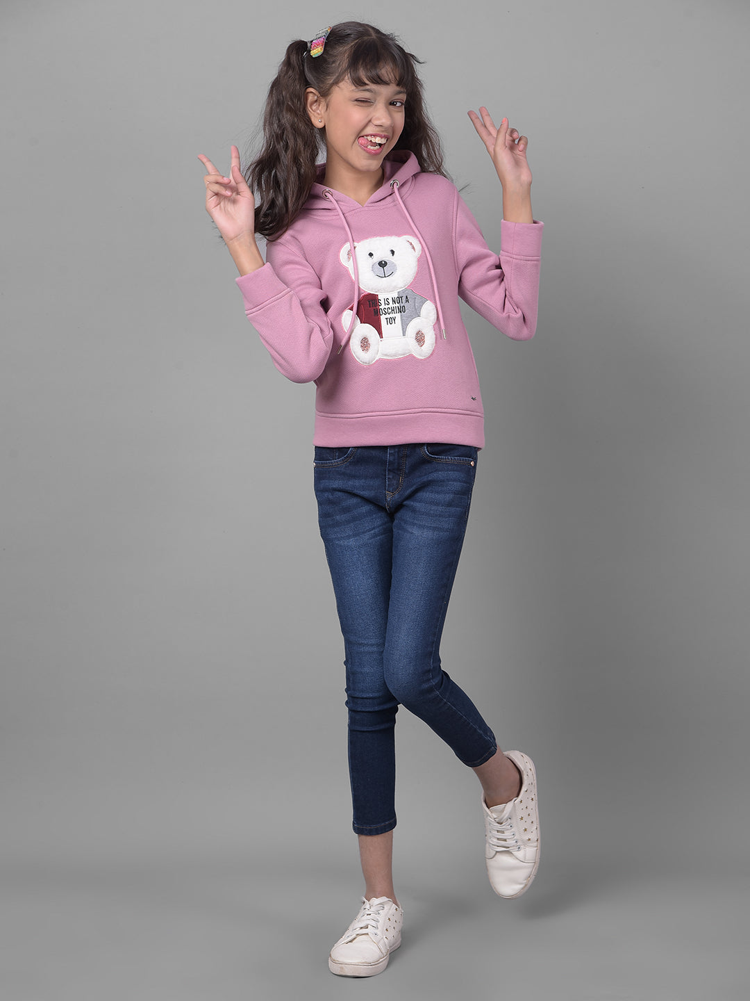 Pink Printed Hooded Sweatshirt-Girls Sweatshirts-Crimsoune Club