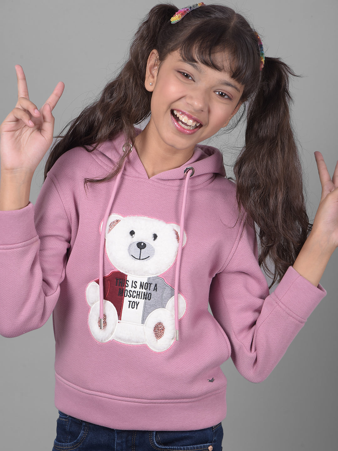 Pink Printed Hooded Sweatshirt-Girls Sweatshirts-Crimsoune Club