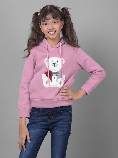 Pink Printed Hooded Sweatshirt-Girls Sweatshirts-Crimsoune Club