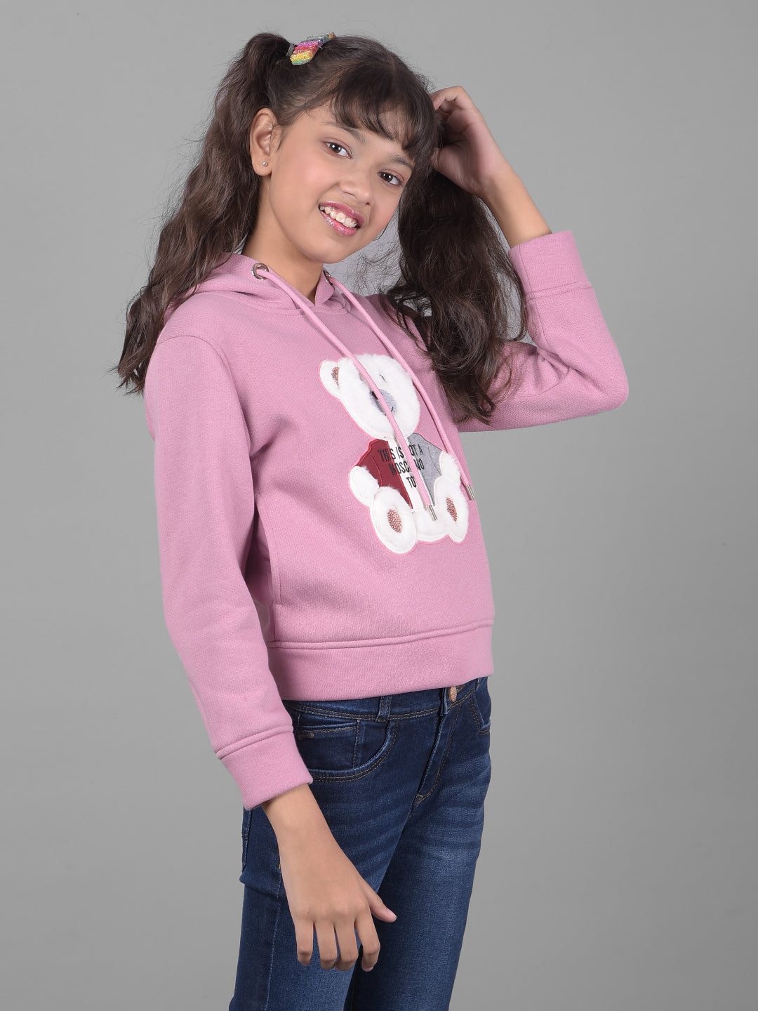 Pink Printed Hooded Sweatshirt-Girls Sweatshirts-Crimsoune Club