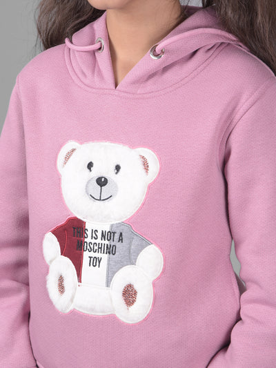 Pink Printed Hooded Sweatshirt-Girls Sweatshirts-Crimsoune Club