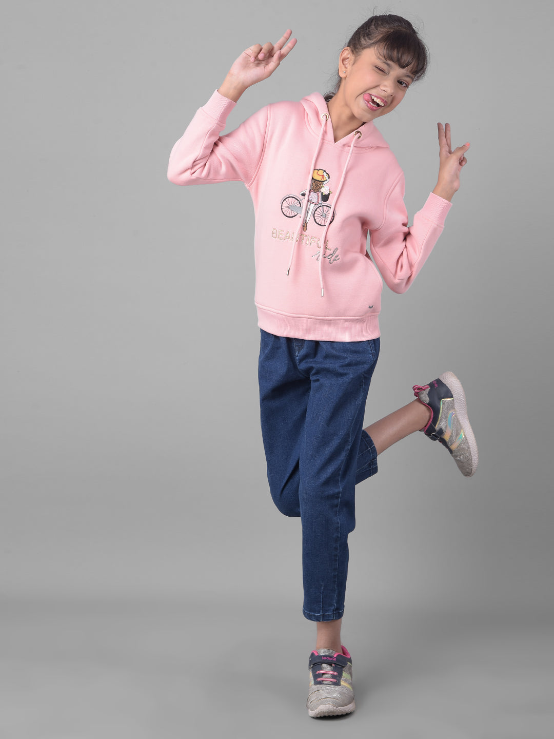 Pink Printed Hooded Sweatshirt-Girls Sweatshirts-Crimsoune Club