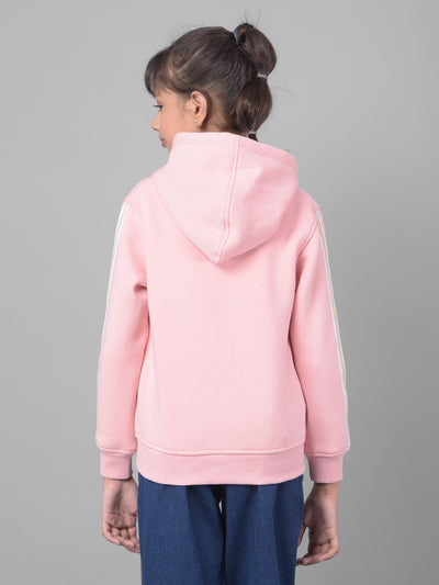 Pink Printed Hooded Sweatshirt-Girls Sweatshirts-Crimsoune Club