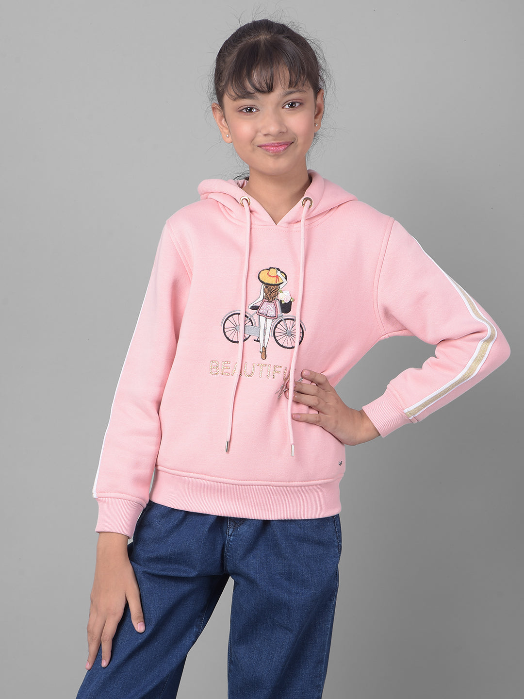 Pink Printed Hooded Sweatshirt-Girls Sweatshirts-Crimsoune Club