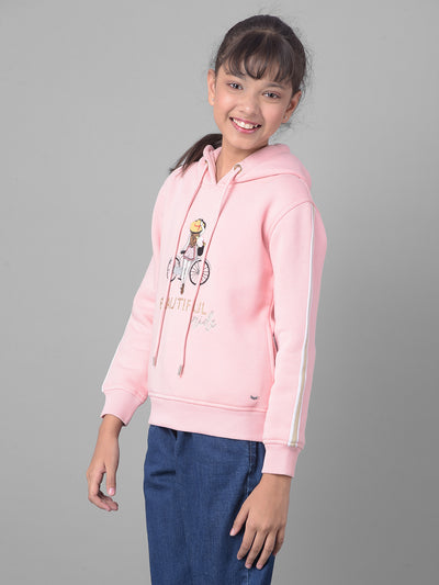 Pink Printed Hooded Sweatshirt-Girls Sweatshirts-Crimsoune Club