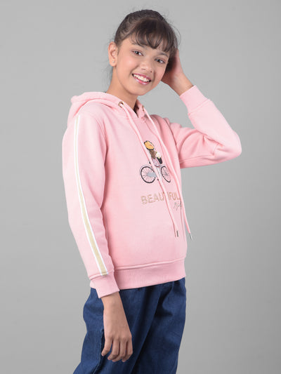 Pink Printed Hooded Sweatshirt-Girls Sweatshirts-Crimsoune Club