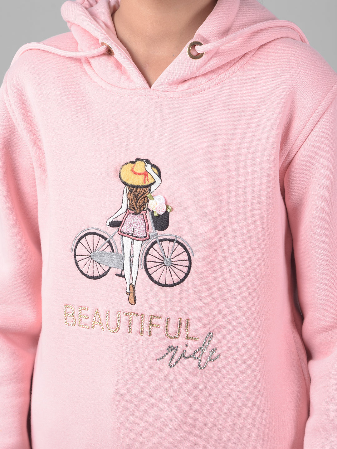 Pink Printed Hooded Sweatshirt-Girls Sweatshirts-Crimsoune Club