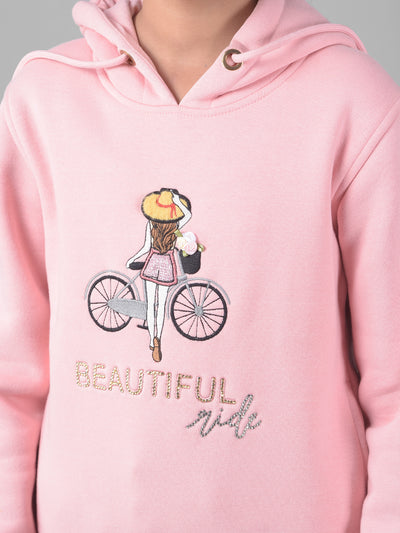 Pink Printed Hooded Sweatshirt-Girls Sweatshirts-Crimsoune Club