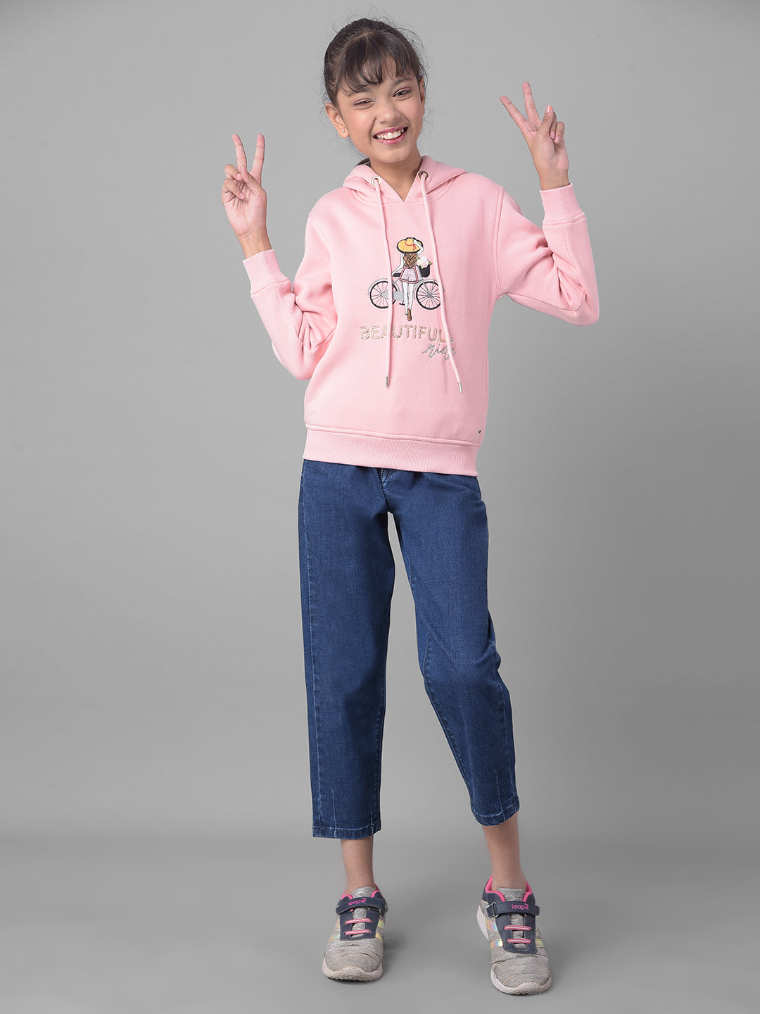 Pink Printed Hooded Sweatshirt-Girls Sweatshirts-Crimsoune Club