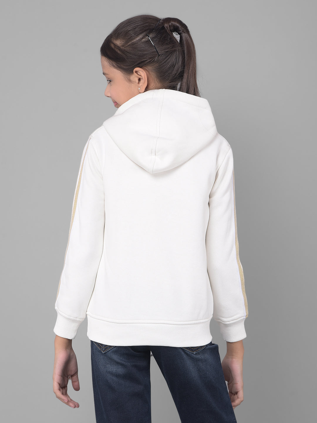 White Printed Hooded Sweatshirt-Girls Sweatshirts-Crimsoune Club