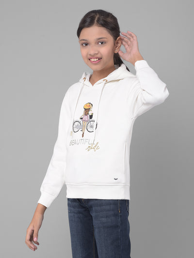 White Printed Hooded Sweatshirt-Girls Sweatshirts-Crimsoune Club