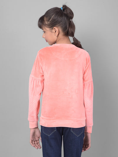 Peach Printed Sweatshirt-Girls Sweatshirts-Crimsoune Club