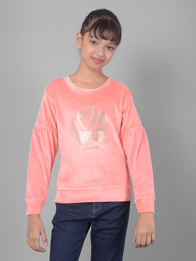 Peach Printed Sweatshirt-Girls Sweatshirts-Crimsoune Club
