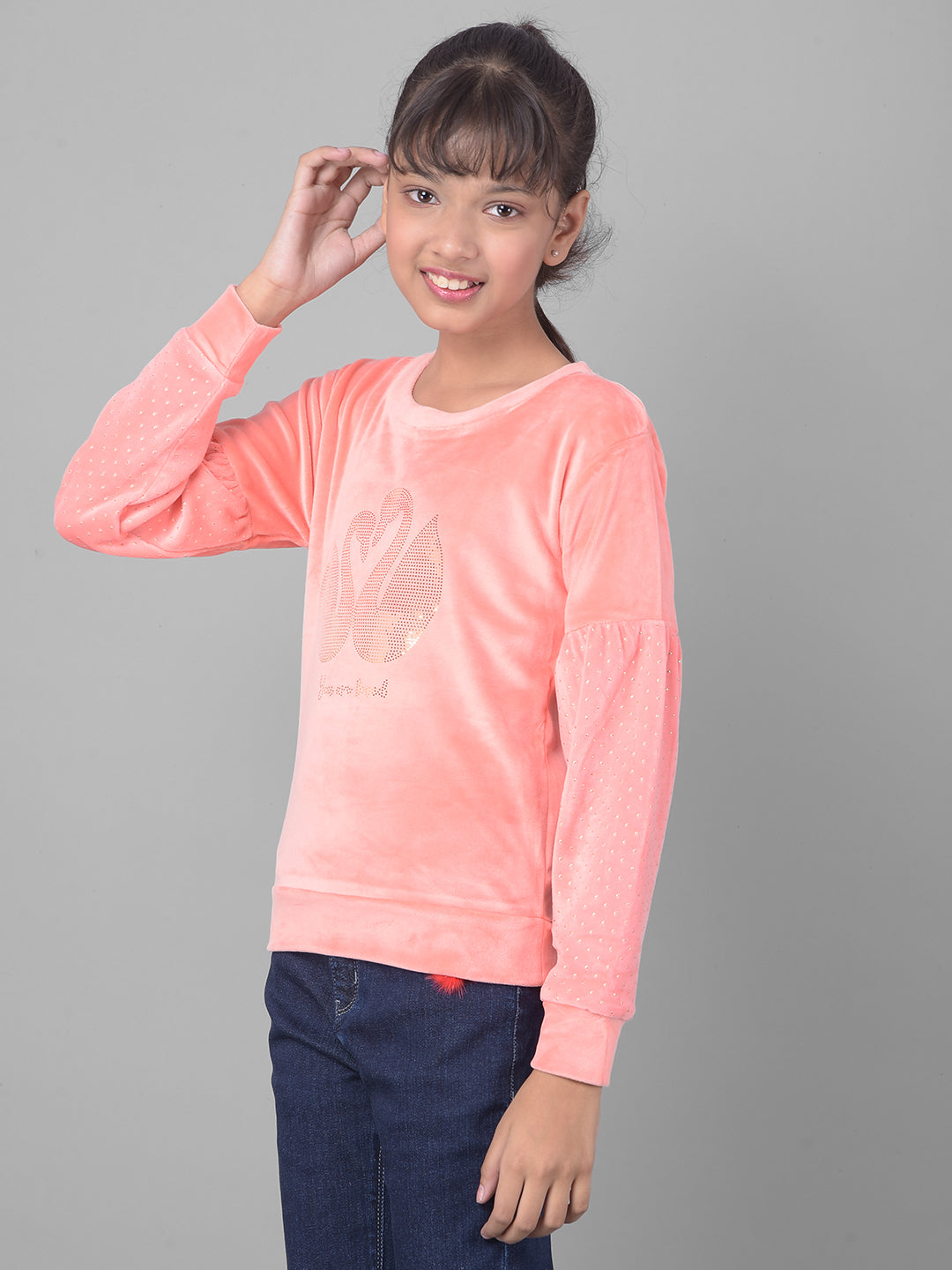 Peach Printed Sweatshirt-Girls Sweatshirts-Crimsoune Club