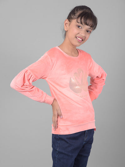 Peach Printed Sweatshirt-Girls Sweatshirts-Crimsoune Club