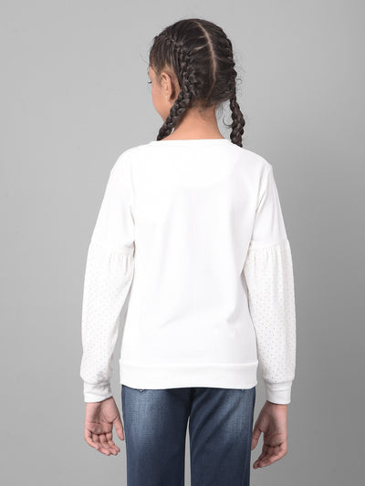 White Printed Sweatshirt-Girls Sweatshirts-Crimsoune Club