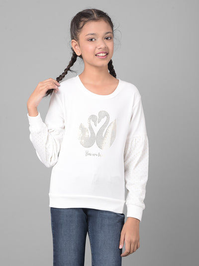 White Printed Sweatshirt-Girls Sweatshirts-Crimsoune Club