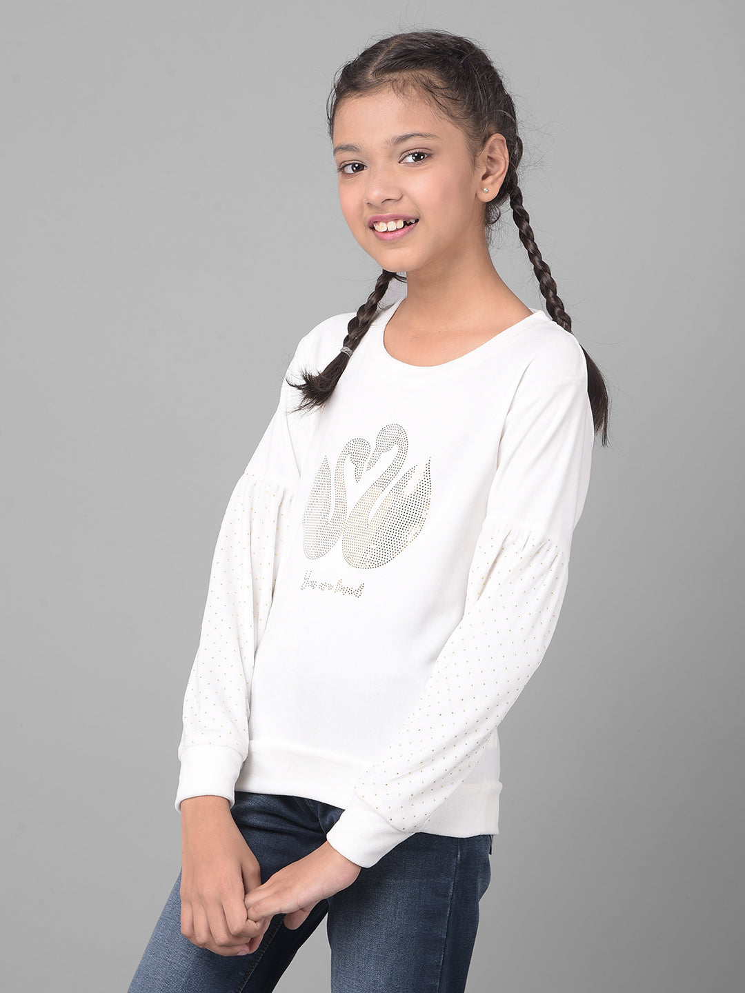 White Printed Sweatshirt-Girls Sweatshirts-Crimsoune Club