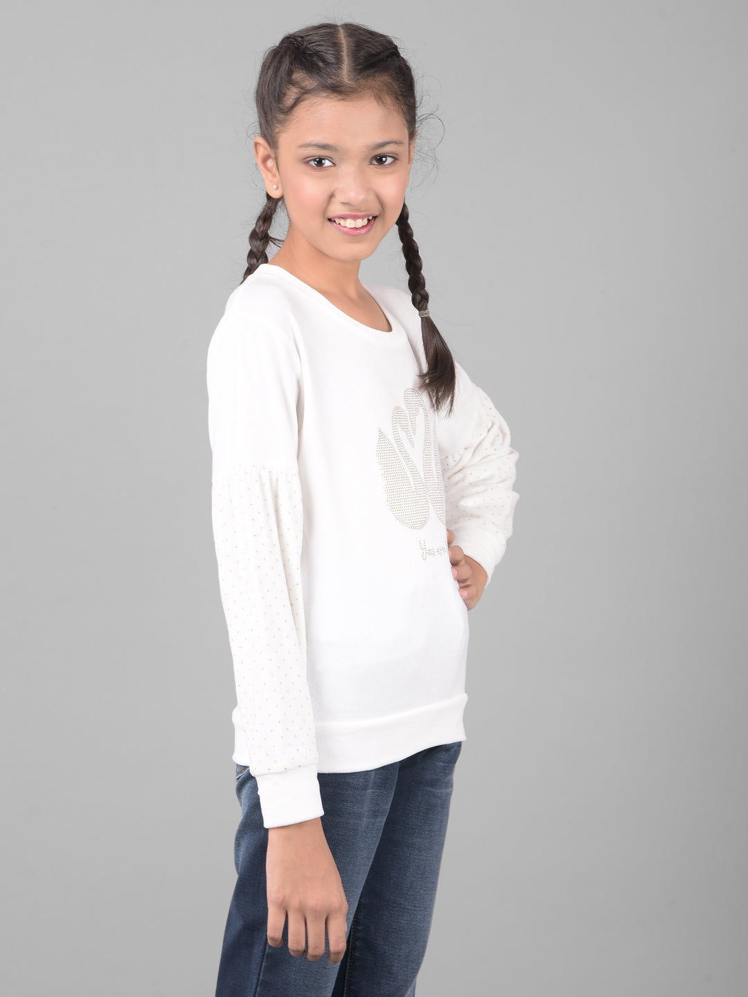 White Printed Sweatshirt-Girls Sweatshirts-Crimsoune Club