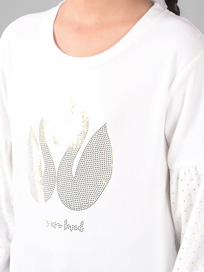 White Printed Sweatshirt-Girls Sweatshirts-Crimsoune Club