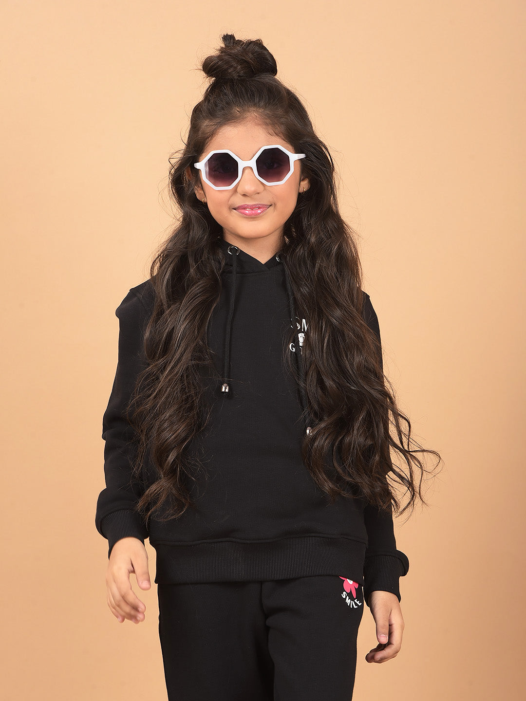 Black Typographic Print Hooded Neck Sweatshirt-Girls Sweatshirts-Crimsoune Club
