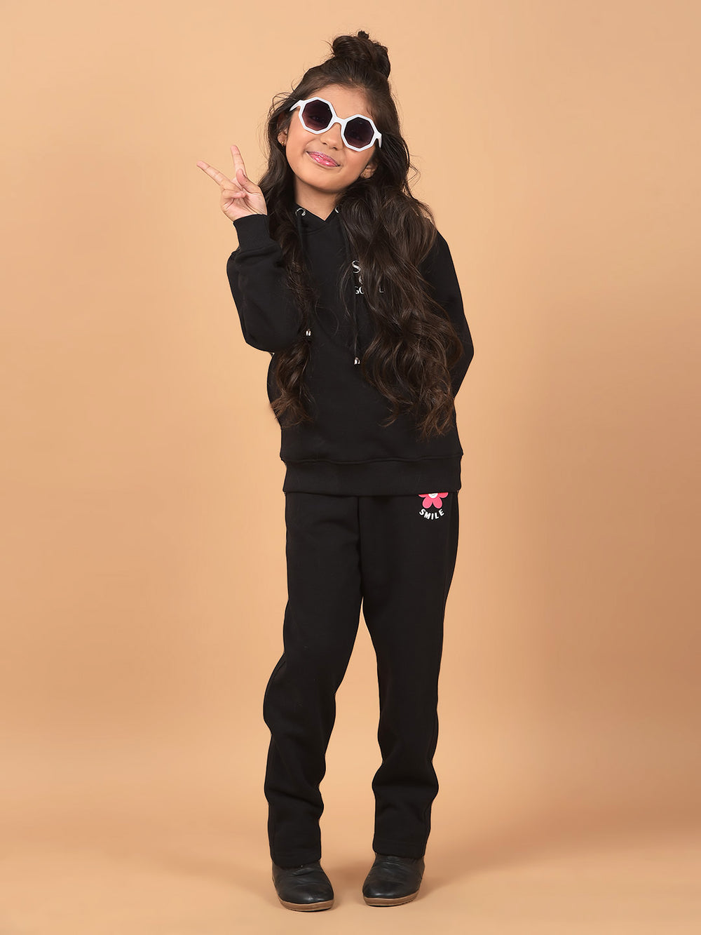 Black Typographic Print Hooded Neck Sweatshirt-Girls Sweatshirts-Crimsoune Club