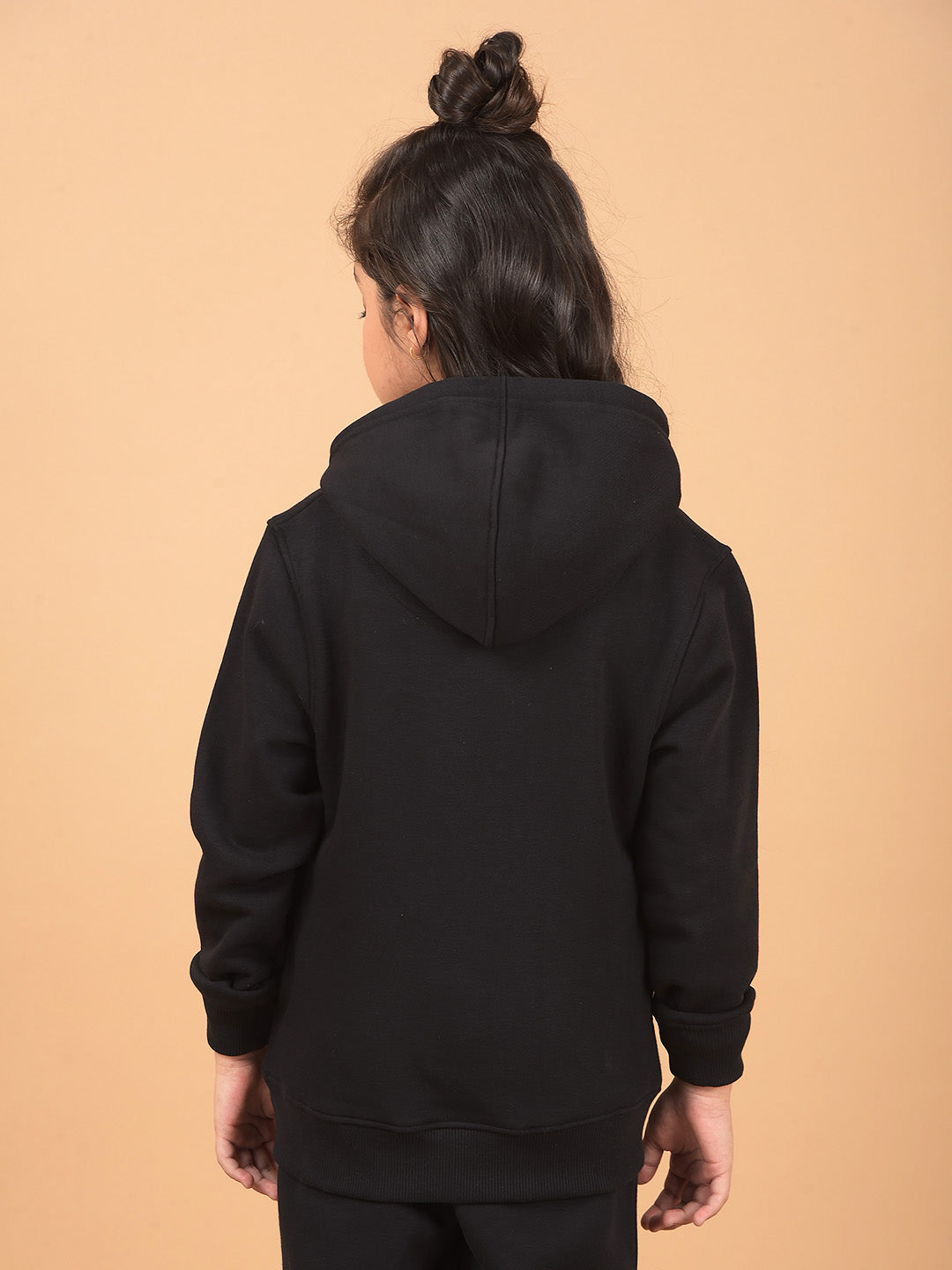Black Typographic Print Hooded Neck Sweatshirt-Girls Sweatshirts-Crimsoune Club