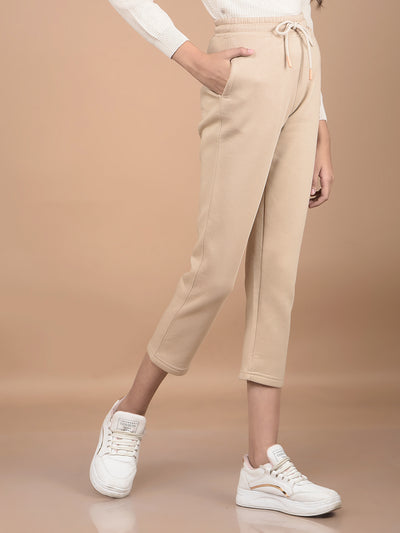 Beige Crop Length Trackpants-Girls Trackpants-Crimsoune Club