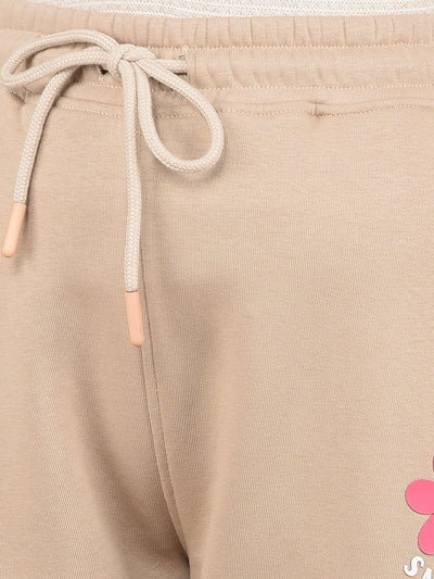 Beige Crop Length Trackpants-Girls Trackpants-Crimsoune Club