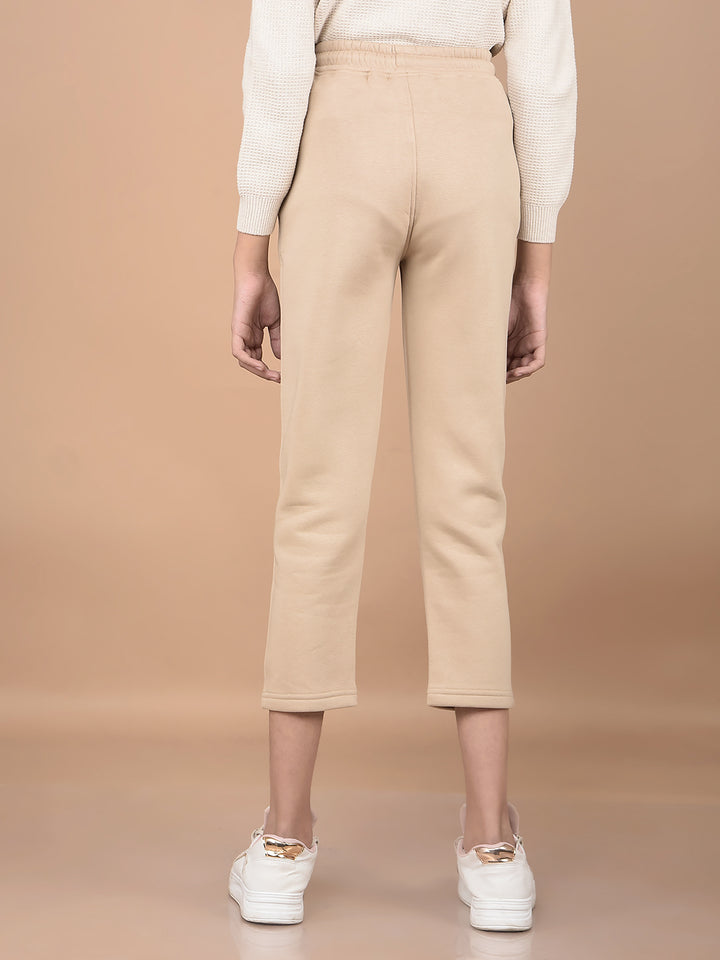 Beige Crop Length Trackpants-Girls Trackpants-Crimsoune Club