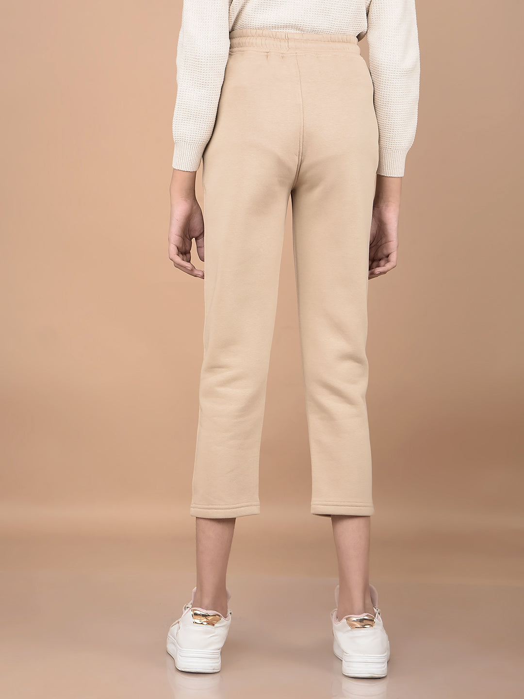 Beige Crop Length Trackpants-Girls Trackpants-Crimsoune Club