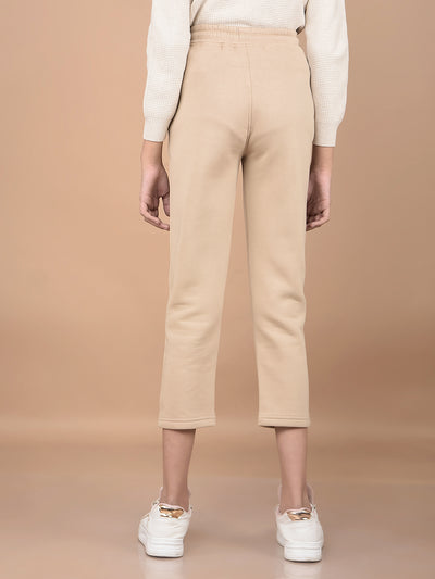 Beige Crop Length Trackpants-Girls Trackpants-Crimsoune Club