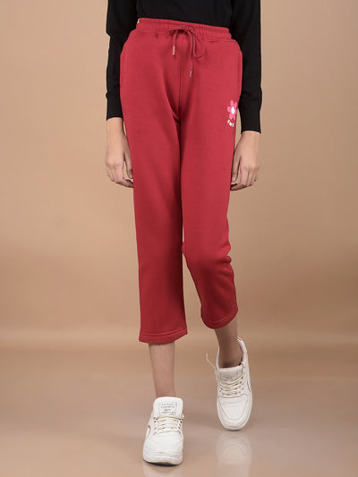 Red Crop Length Trackpants-Girls Trackpants-Crimsoune Club