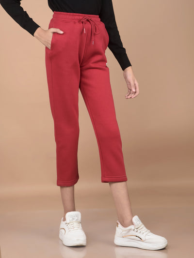 Red Crop Length Trackpants-Girls Trackpants-Crimsoune Club