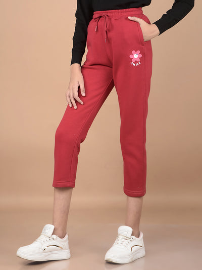 Red Crop Length Trackpants-Girls Trackpants-Crimsoune Club