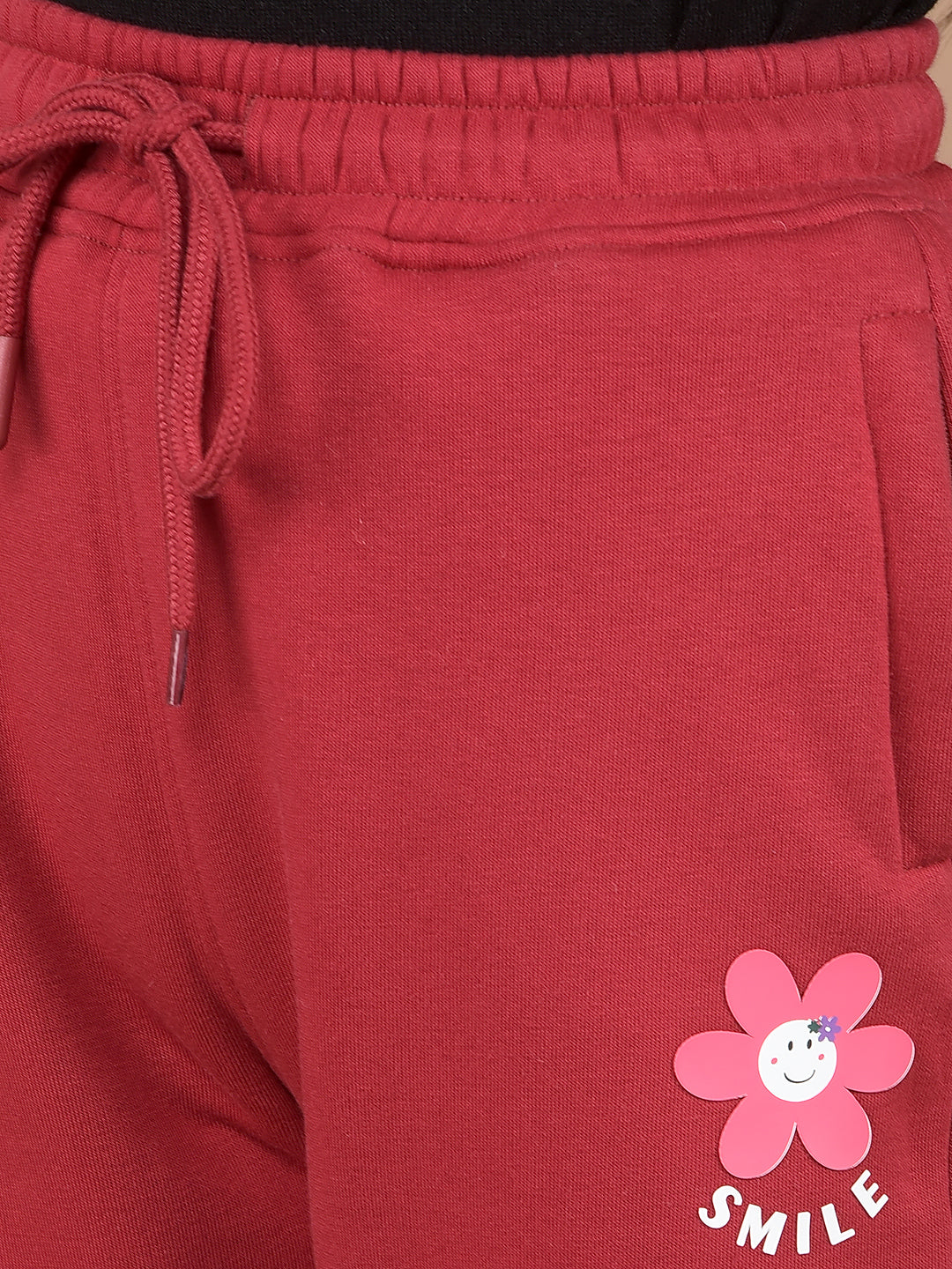 Red Crop Length Trackpants-Girls Trackpants-Crimsoune Club