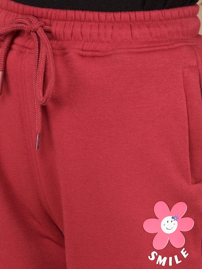 Red Crop Length Trackpants-Girls Trackpants-Crimsoune Club