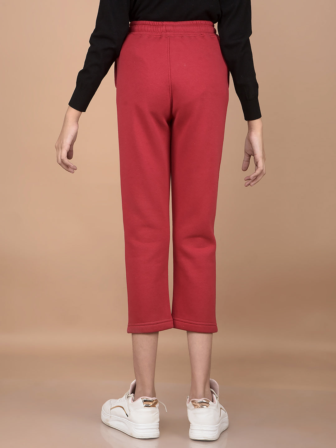 Red Crop Length Trackpants-Girls Trackpants-Crimsoune Club
