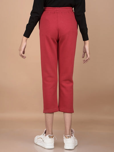Red Crop Length Trackpants-Girls Trackpants-Crimsoune Club