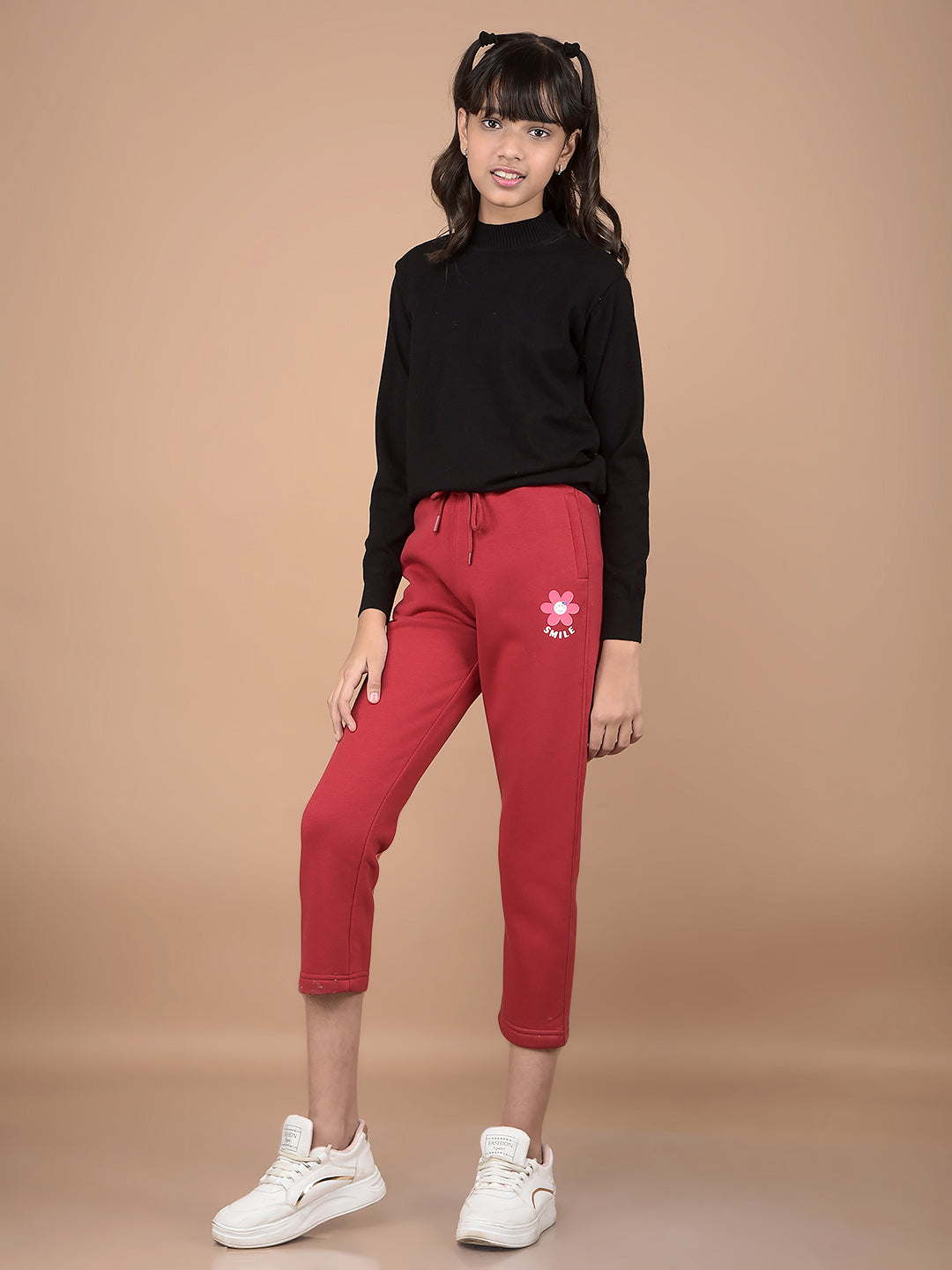 Red Crop Length Trackpants-Girls Trackpants-Crimsoune Club