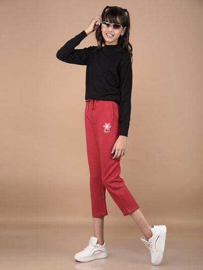 Red Crop Length Trackpants-Girls Trackpants-Crimsoune Club