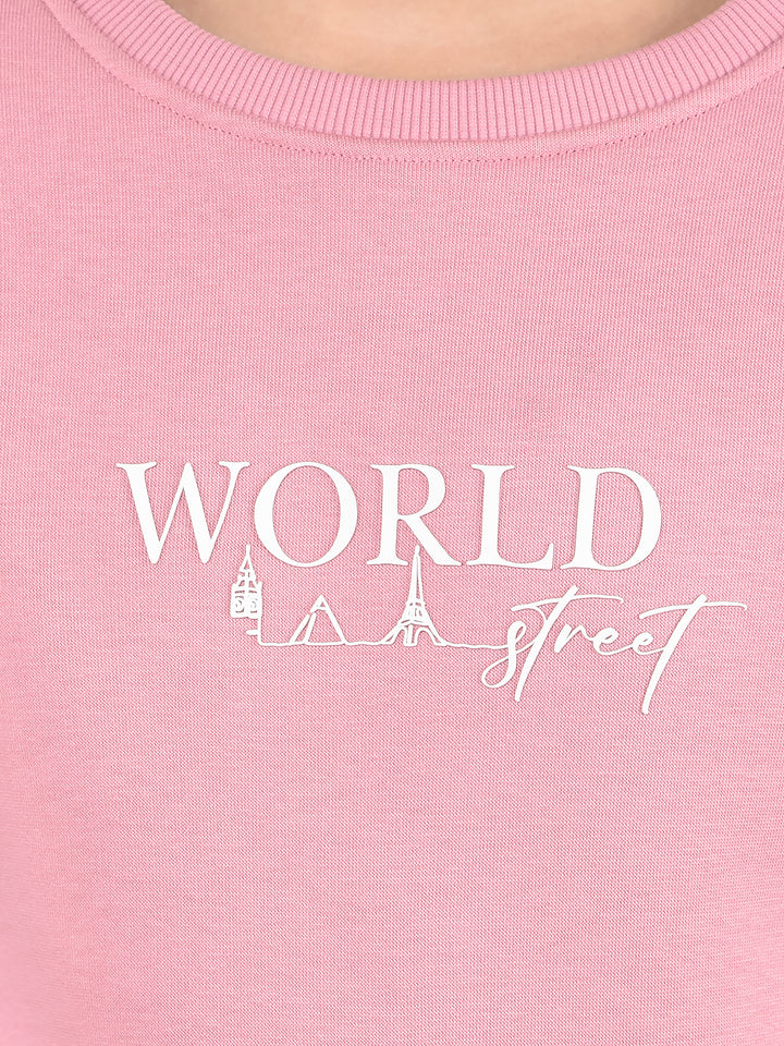 Pink Typographic Print Sweatshirt-Girls Sweatshirts-Crimsoune Club