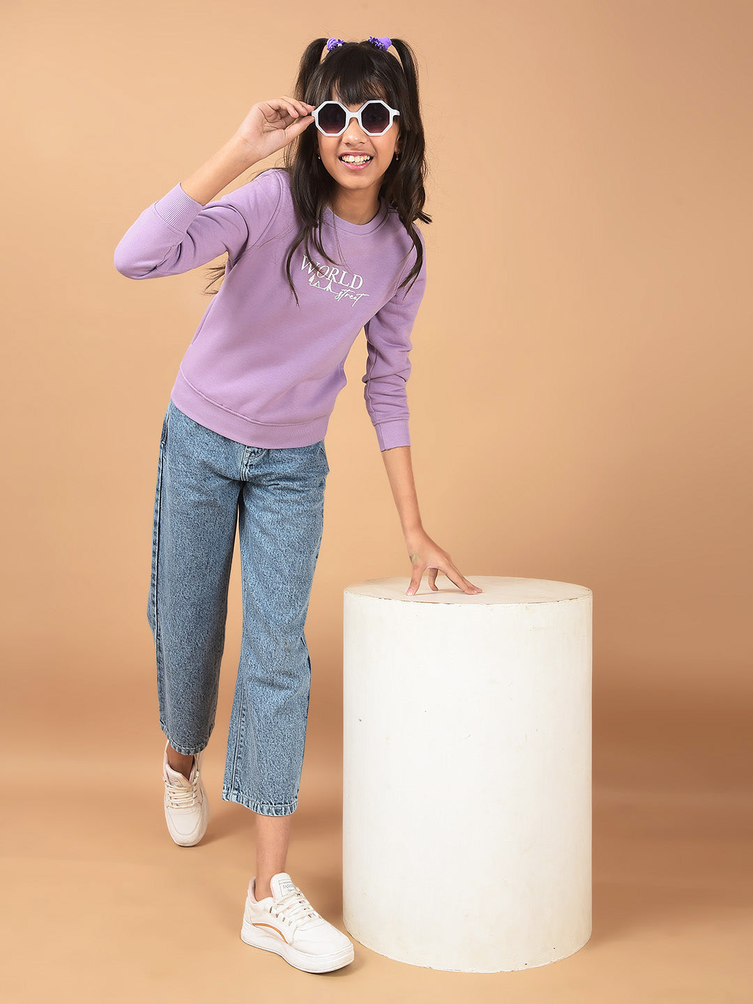 Purple Typographic Print Sweatshirt-Girls Sweatshirts-Crimsoune Club