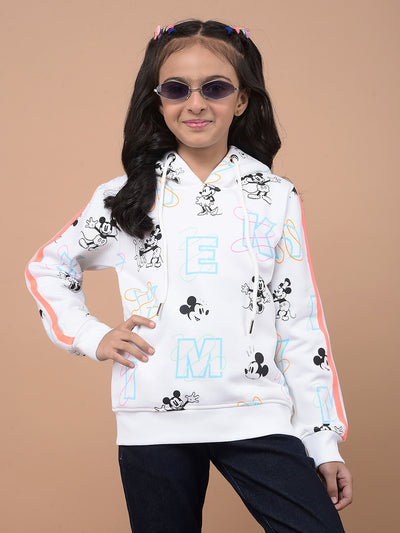 White Graphic Print Hooded Neck Sweatshirt-Girls Sweatshirts-Crimsoune Club